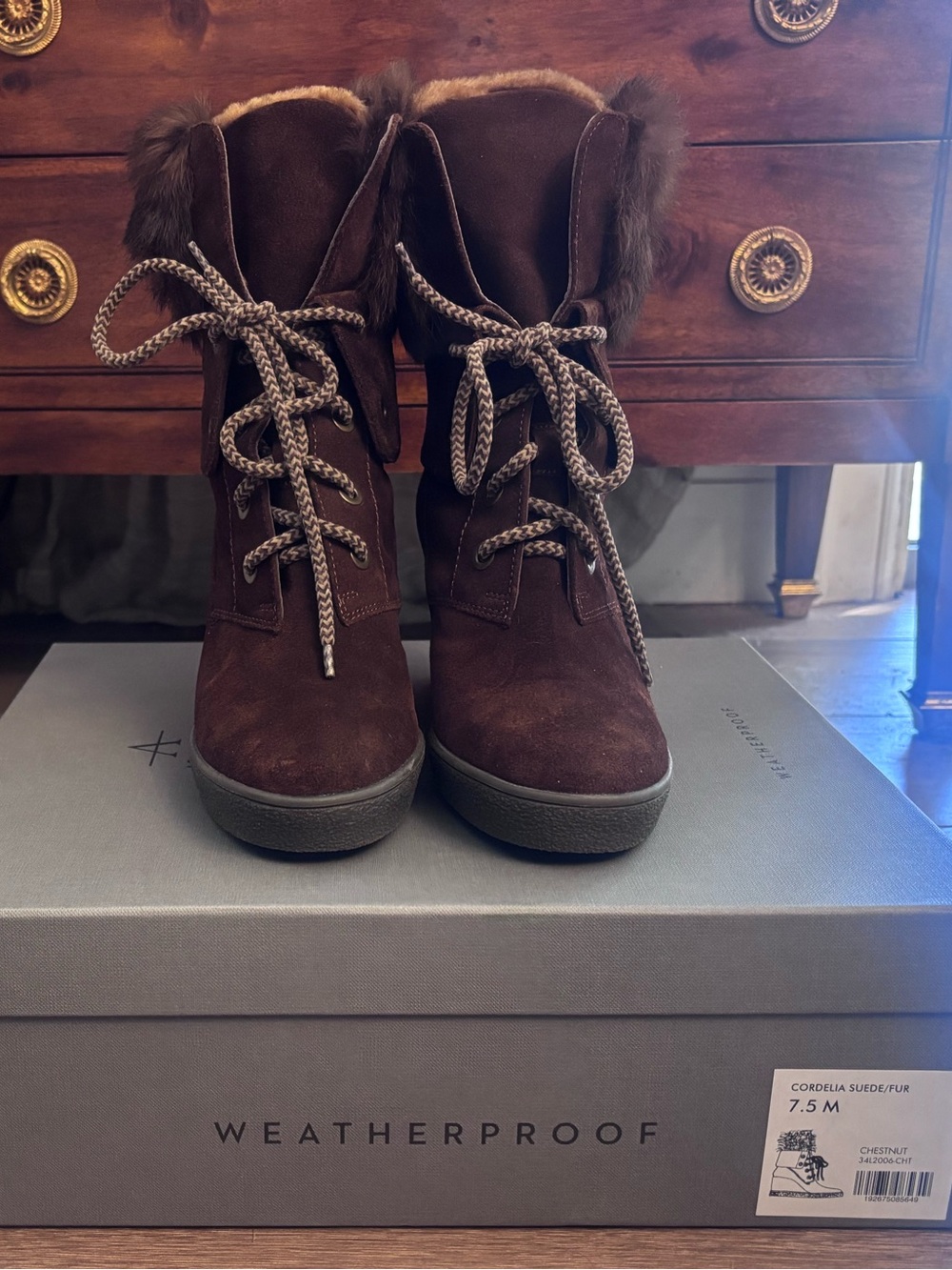 Aquatalia Brown Suede Lace-Up Fur Trim Boots